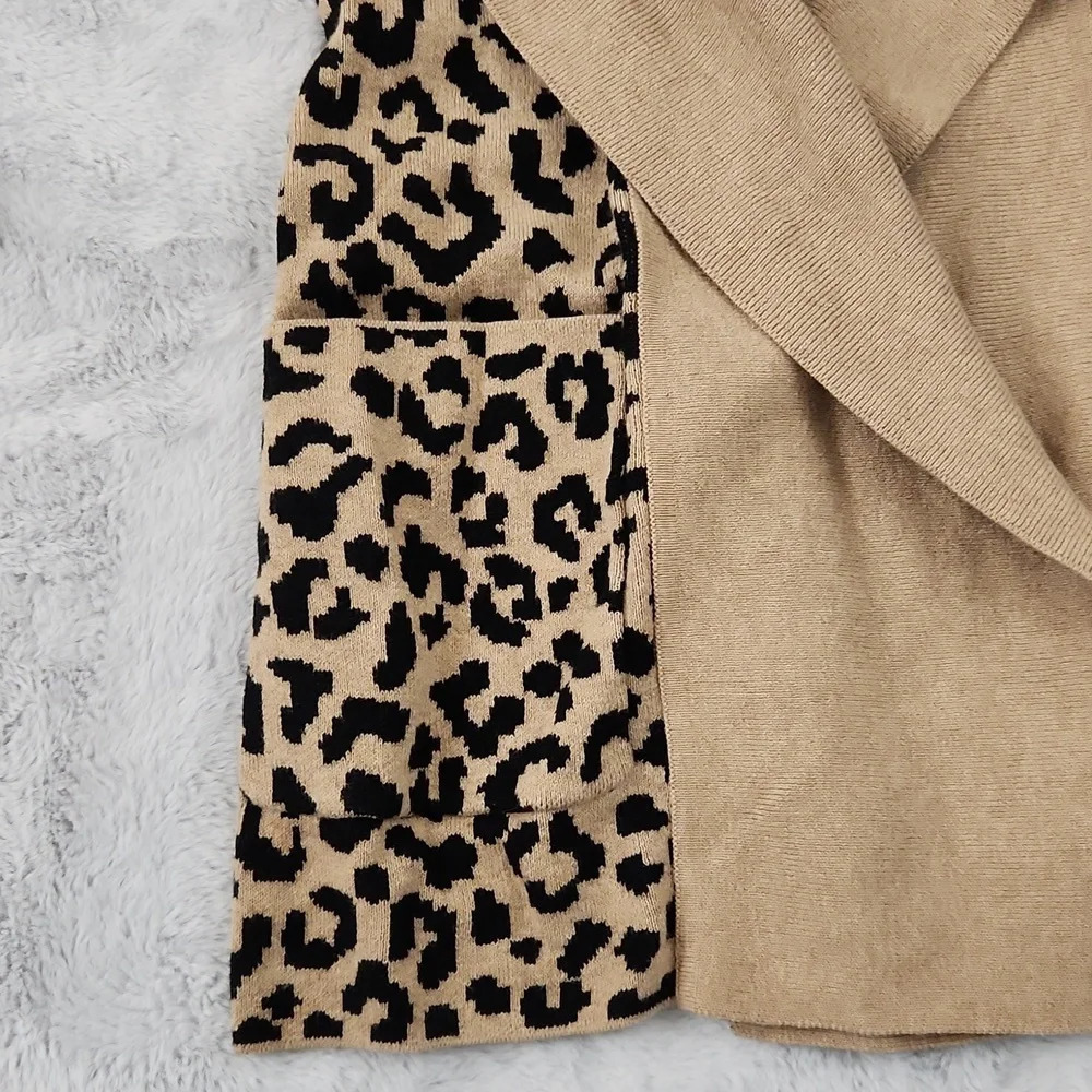 Yes Lola Leopard Print Open Front Cardigan Sweater Size Small Tan Black - Picture 10 of 12